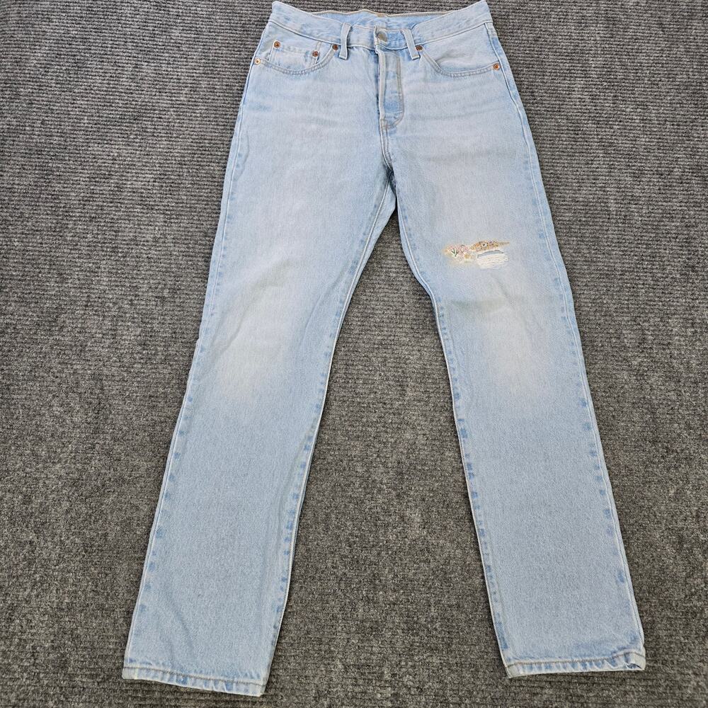 Levi's 501 Patchwork Jeans Womens 27x30 Light Wash Distressed 150th
